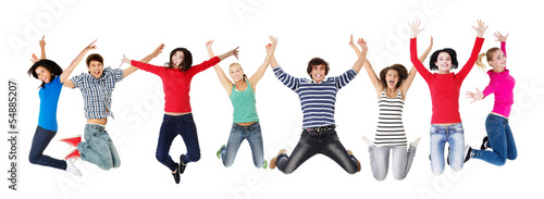 Photo: Group of happy young people jumping in the air Group of happy young people jumping in the air
