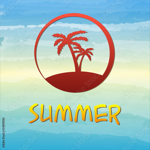 Illustration: summer label with palms in circle summer label with palms in circle