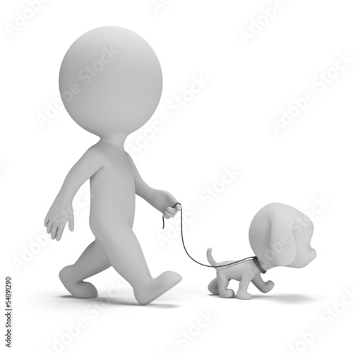 Illustration: 3d small people - walk the dog 3d small people - walk the dog