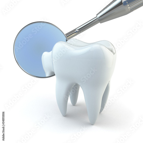 Illustration: Tooth and dental equipment on white background. Tooth and dental equipment on white background.