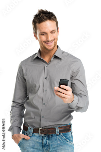 Photo: Portrait Of Happy Man Using Mobile Portrait Of Happy Man Using Mobile