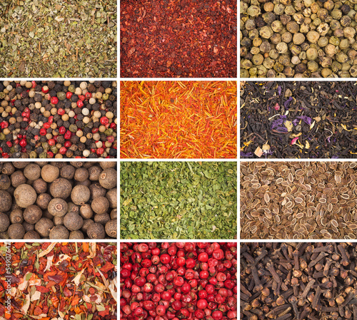 Photo: A collection of different spices - background A collection of different spices - background