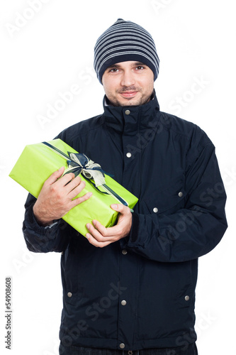 Photo: Friendly man with present Friendly man with present