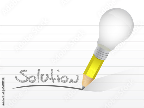 Illustration: solution message written with a light bulb pencil. solution message written with a light bulb pencil.