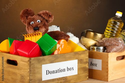 Photo: Donation box with food and children's toys Donation box with food and children's toys