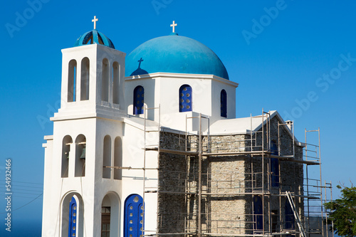 Photo: Gorgeous blue and white orthodox church under reconstruction Gorgeous blue and white orthodox church under reconstruction
