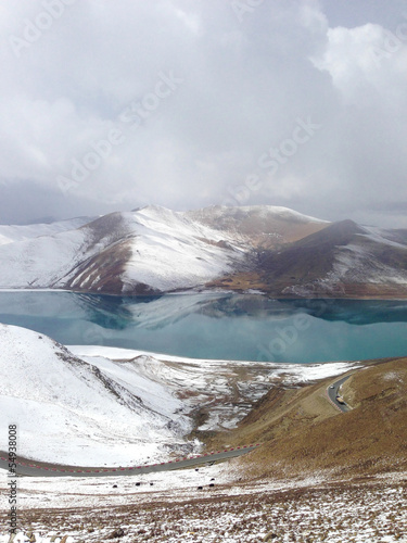 Photo: Mountain and lake in Tibet. China, 2013 Mountain and lake in Tibet. China, 2013