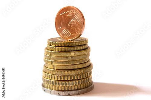 Photo: Euro coins isolated on white Euro coins isolated on white