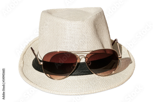 Photo: White hat with sunglasses White hat with sunglasses