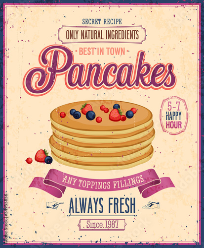 Vector: Vintage Pancakes Poster. Vector illustration. Vintage Pancakes Poster. Vector illustration.