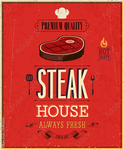 Vector: Vintage Steak House Poster. Vector illustration. Vintage Steak House Poster. Vector illustration.