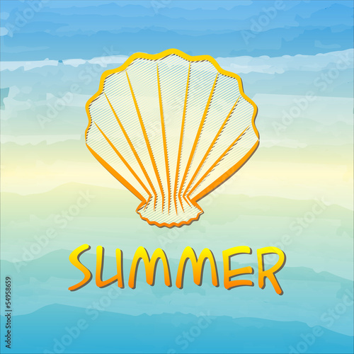 Illustration: summer label with shell summer label with shell