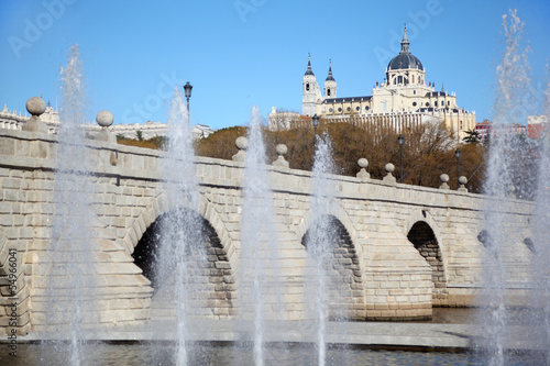 Photo: Fountains near bridge of Segovia and Cathedral of Nuestra Senora Fountains near bridge of Segovia and Cathedral of Nuestra Senora