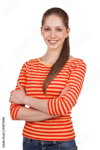 Photo: Young woman in a striped t-shirt Young woman in a striped t-shirt