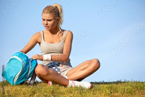 Photo: A woman resting after training A woman resting after training
