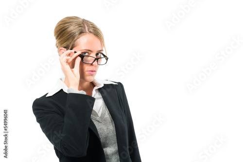 Photo: Young woman with white background looking at viewer Young woman with white background looking at viewer