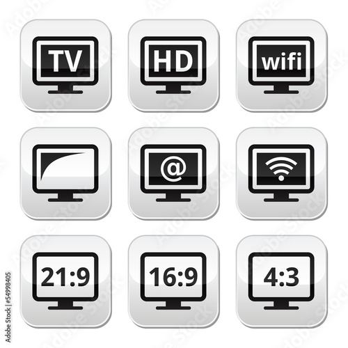 Vector: TV monitor, screen buttons set TV monitor, screen buttons set
