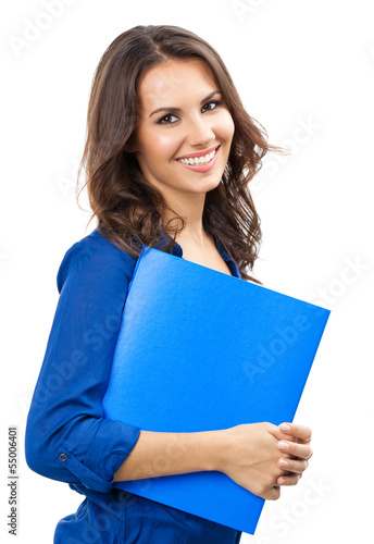 Photo: Businesswoman with folder, on white Businesswoman with folder, on white