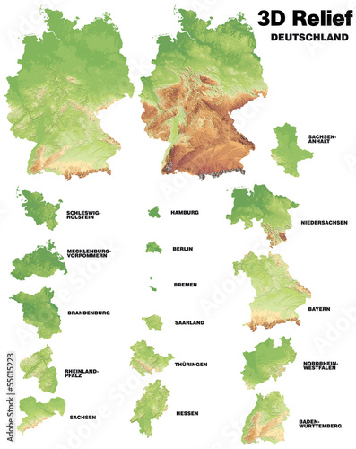 Illustration: Deutschland mit Bundesländern als Schummerung Deutschland mit Bundesländern als Schummerung