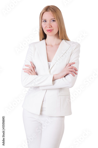 Photo: Model wearing fashionable clothing on white Model wearing fashionable clothing on white