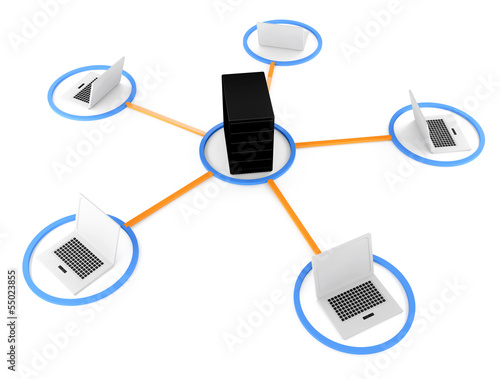Illustration: laptop with server NetWork. 3D Image laptop with server NetWork. 3D Image