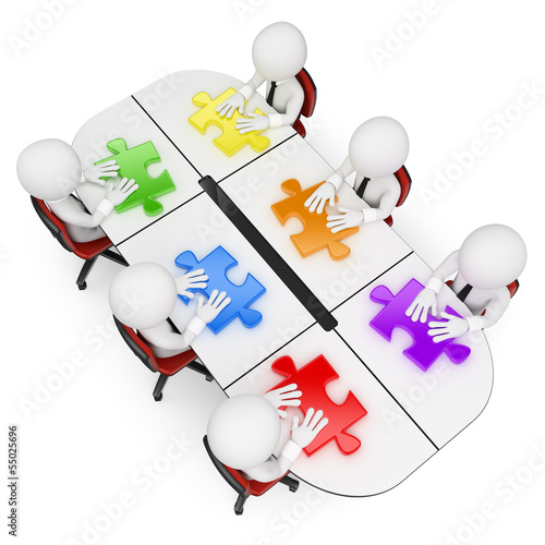 Illustration: 3D white people. Teamwork looking for the best solution 3D white people. Teamwork looking for the best solution