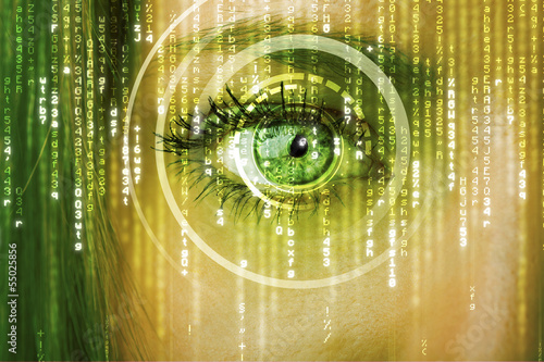Photo: Modern cyber woman with matrix eye Modern cyber woman with matrix eye