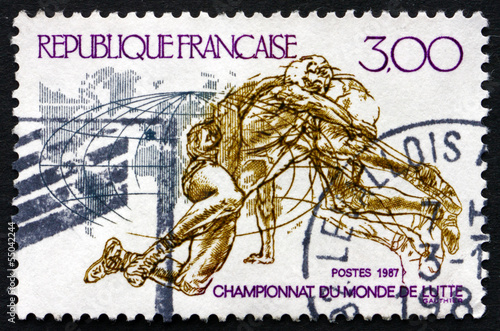 Photo: Postage stamp France 1987 Wrestling Postage stamp France 1987 Wrestling