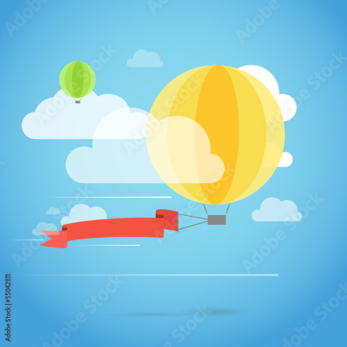 Vector: Flying ballon with the banner. Template for a text Flying ballon with the banner. Template for a text