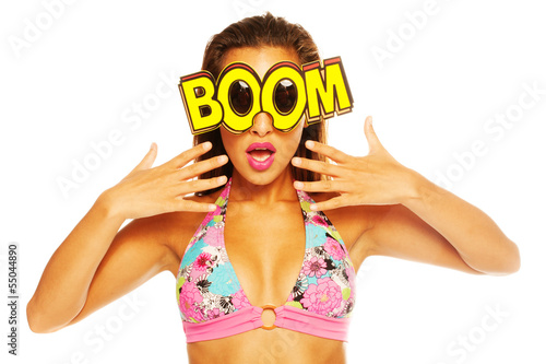 Photo: beautiful girl celebrating wearing boom sunglasses beautiful girl celebrating wearing boom sunglasses