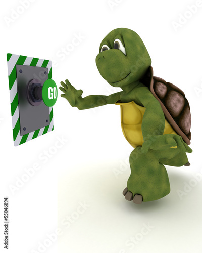 Illustration: Tortoise pushing a button Tortoise pushing a button