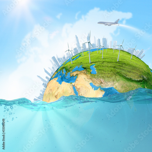 Illustration: Earth planet in water Earth planet in water