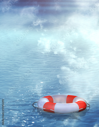 Illustration: Lifebuoy, floating on waves Lifebuoy, floating on waves