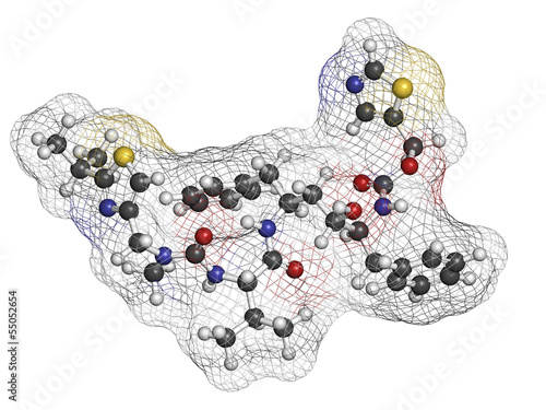 Illustration: Ritonavir HIV drug (protease inhibitor class). Ritonavir HIV drug (protease inhibitor class).
