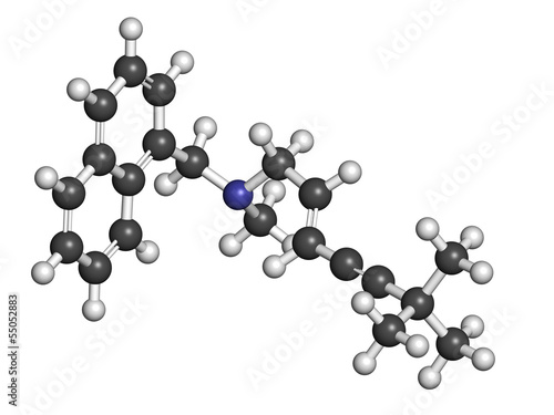 Illustration: Terbinafine antifungal drug, chemical structure. Terbinafine antifungal drug, chemical structure.