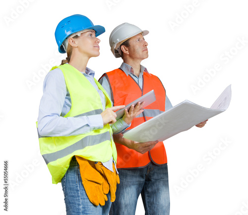 Photo: Foreman and engineer with blueprints Foreman and engineer with blueprints