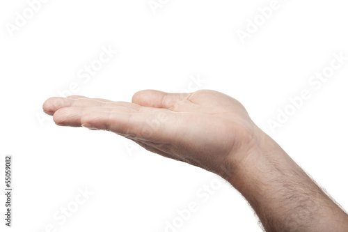 Photo: open palm male hand isolated on white background open palm male hand isolated on white background