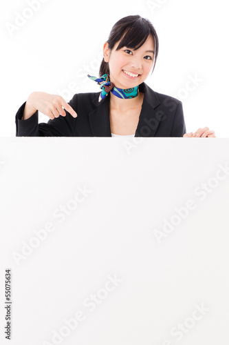 Photo: asian businesswoman with blank whiteboard asian businesswoman with blank whiteboard