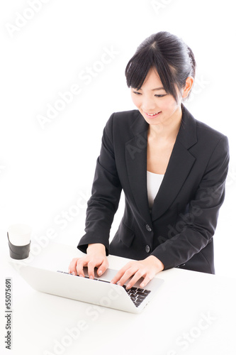 Photo: asian businesswoman working on white background asian businesswoman working on white background