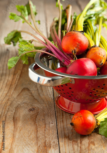 Photo: Organic red and yellow beetroots. Selective focus Organic red and yellow beetroots. Selective focus