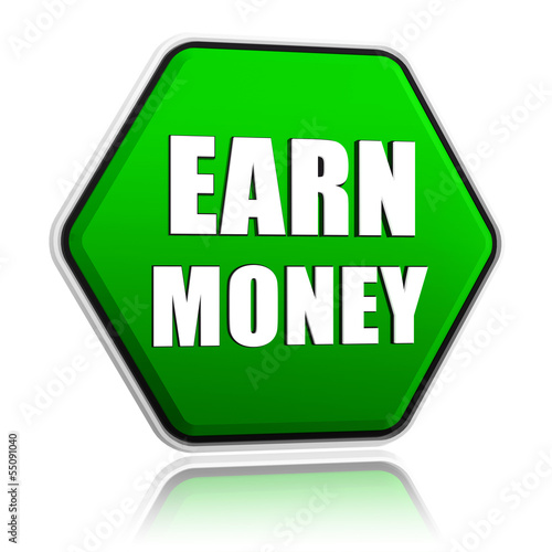Illustration: earn money in green hexagon banner earn money in green hexagon banner