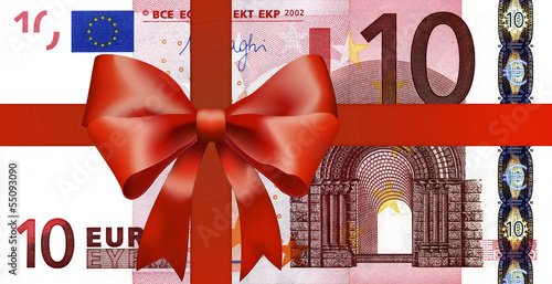 Photo: 10 Euroschein mit breiten Geschenkband 10 Euroschein mit breiten Geschenkband
