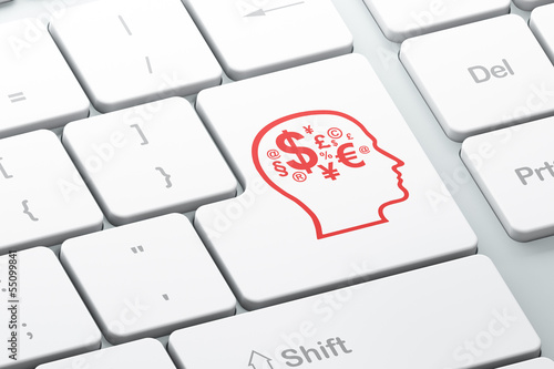 Illustration: Finance concept: Head With Finance Symbol on computer keyboard b Finance concept: Head With Finance Symbol on computer keyboard b
