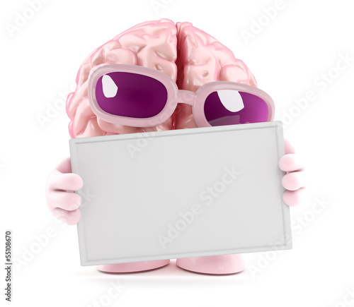 Illustration: Brain holds a blank banner Brain holds a blank banner