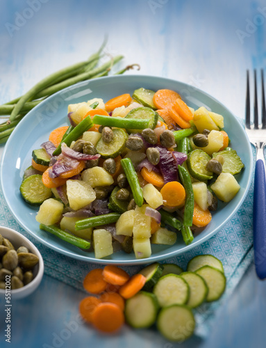 Photo: steamed mixed vegetables with capers, selective focus steamed mixed vegetables with capers, selective focus