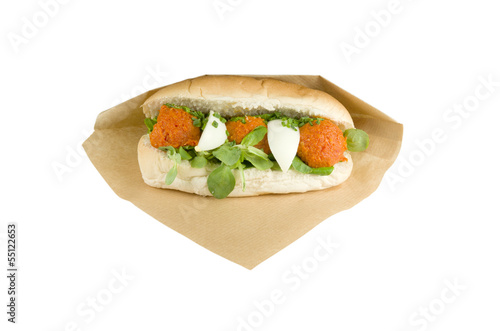 Photo: Luxury sandwich steak tartare with egg on white background. Luxury sandwich steak tartare with egg on white background.