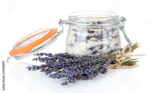 Photo: Jar of lavender sugar, isolated on white Jar of lavender sugar, isolated on white