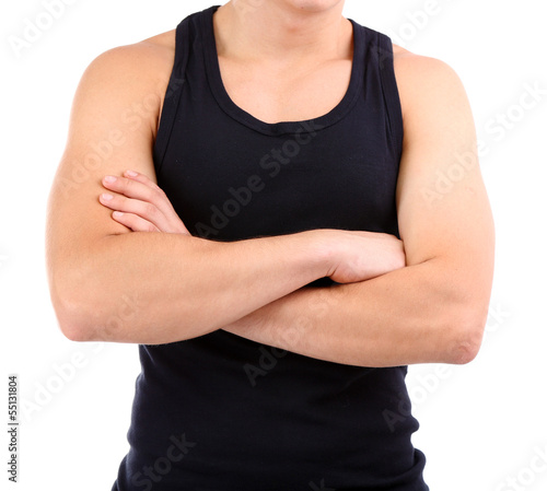 Photo: Handsome young muscular sportsman, isolated on white Handsome young muscular sportsman, isolated on white