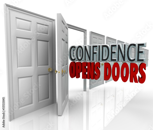 Illustration: Confidence Opens Doors Words in Doorway Confidence Opens Doors Words in Doorway