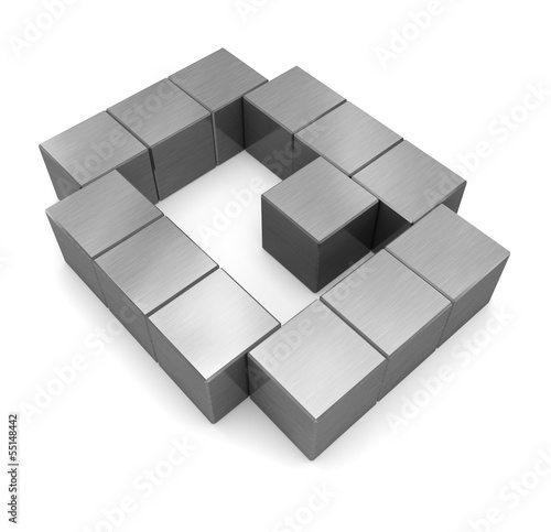 Illustration: letter Q cubic metal letter Q cubic metal